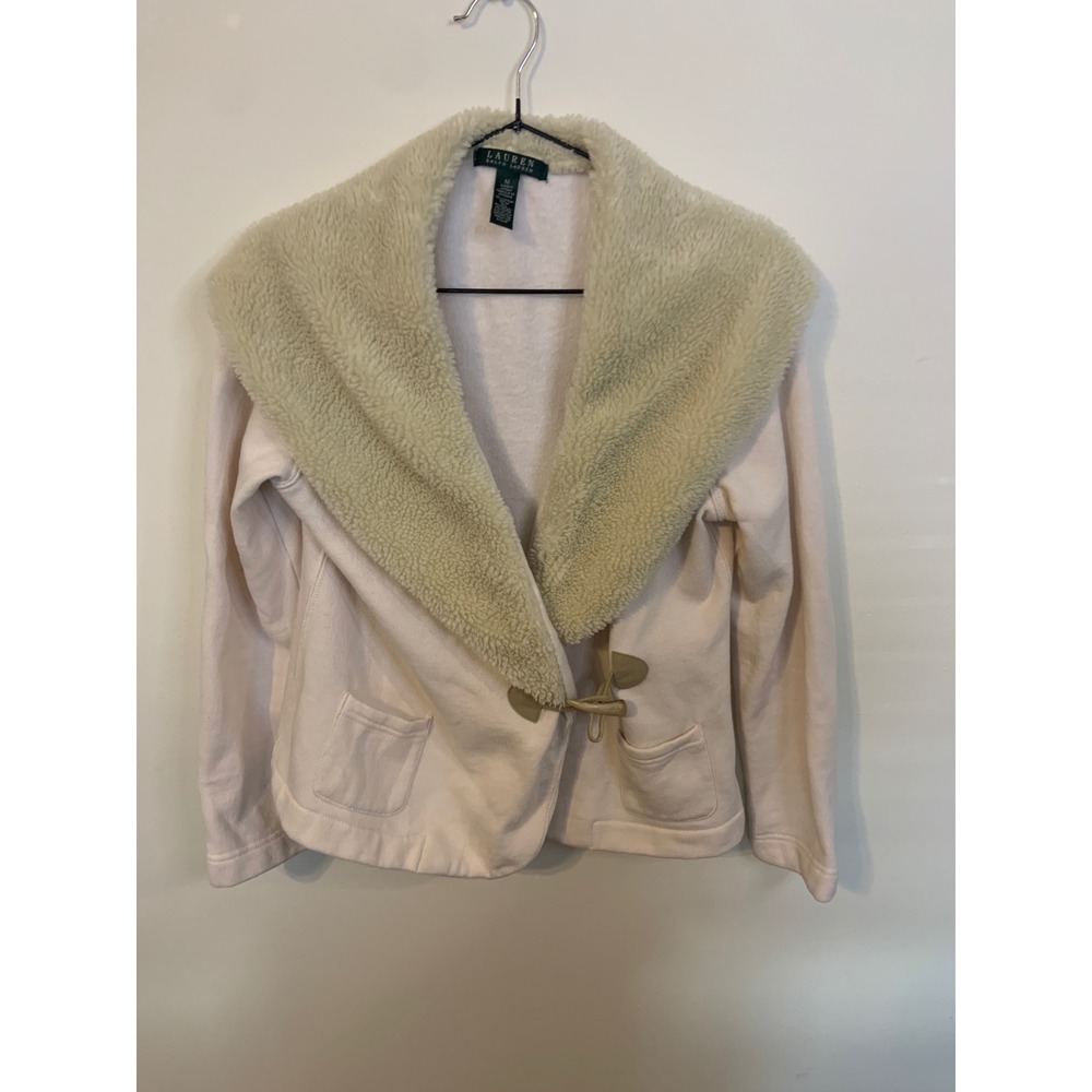 Lauren Ralph Lauren Fleece Jacket Women Medium Cream Excellent Toggle Shearling